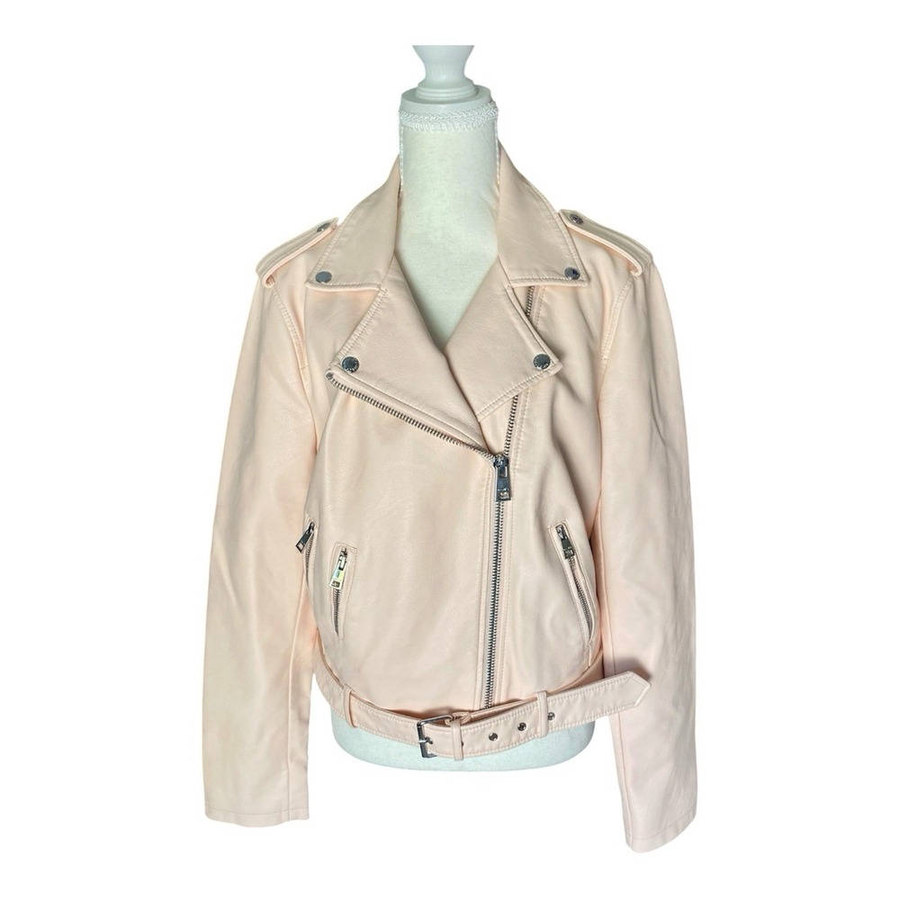 Levi's Pink Faux Leather Moto Jacket Women's Size Large NWT Full Zip Belted New